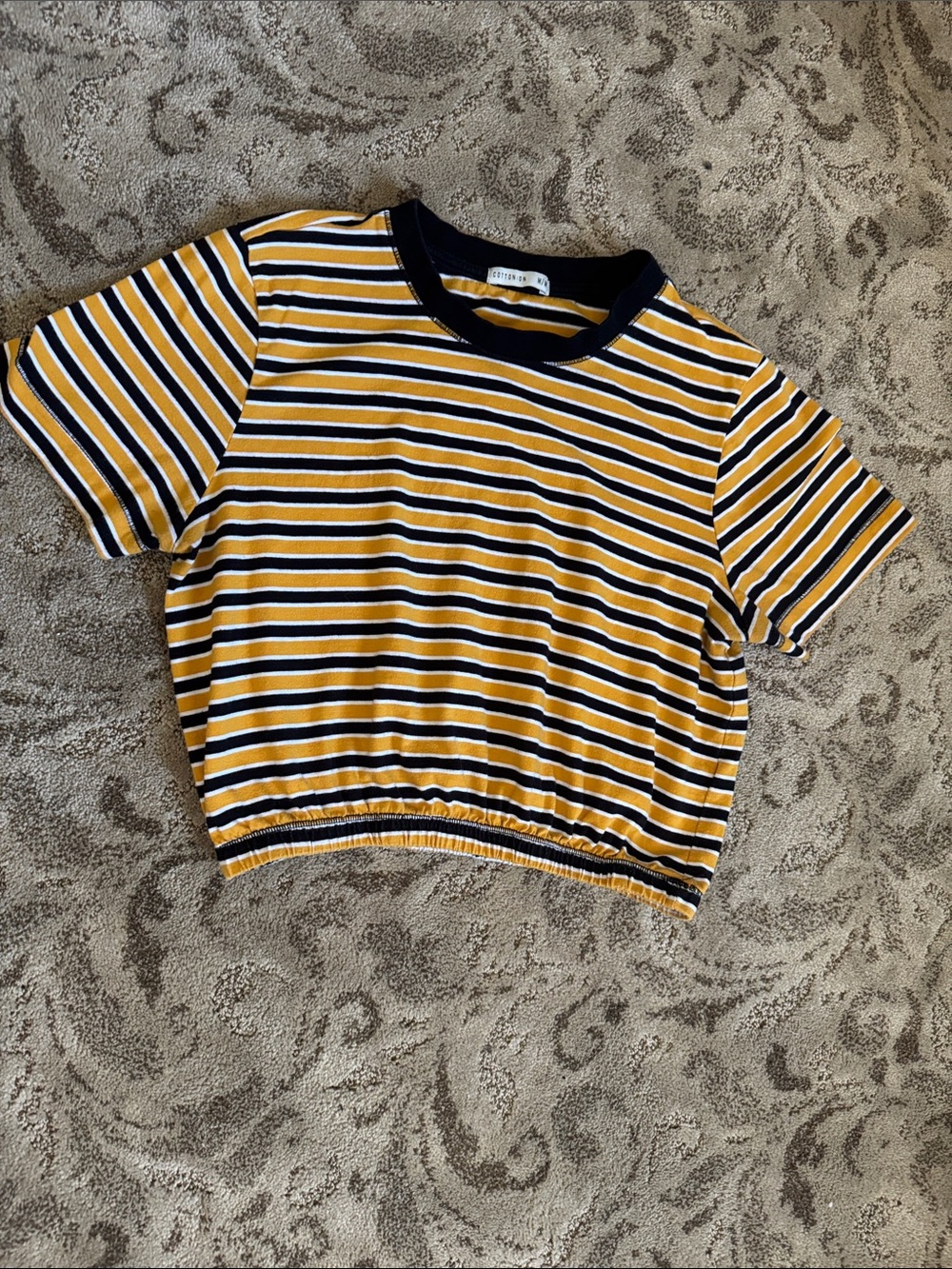 Cotton On Yellow & Navy Striped Cropped Tee